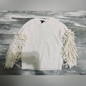 Forever 21 Cream Sweater with Fringe Sleeves NEW